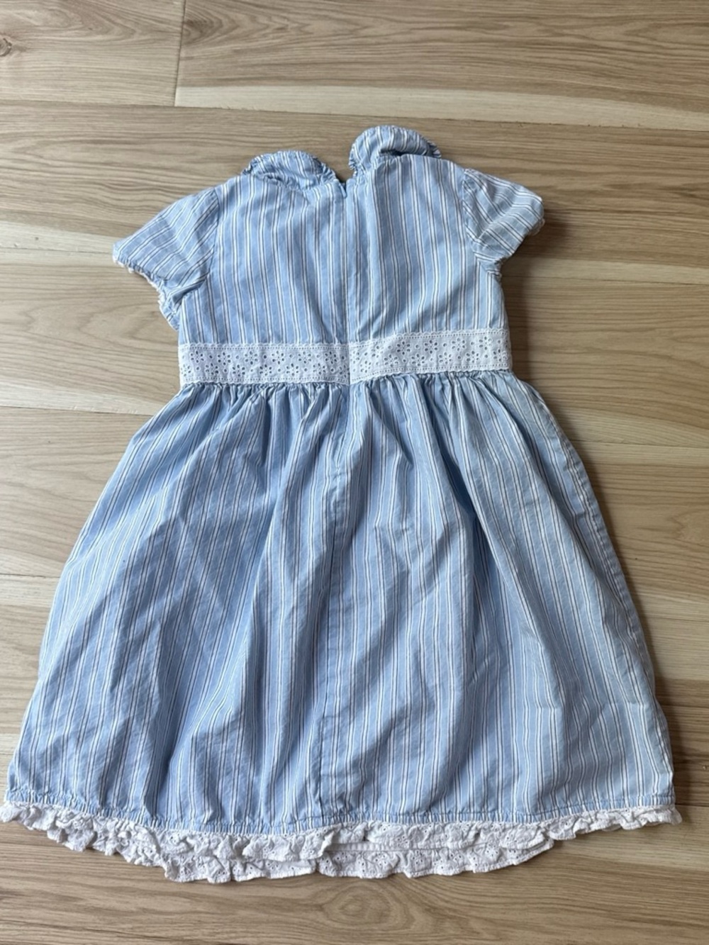 Hanna Andersson Blue and White Striped Cotton Dress with Eyelet Trim
